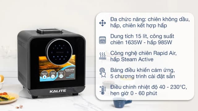 Lò chiên không dầu kết hợp hấp Kalite 15 lít STEAM STAR - Ảnh 5