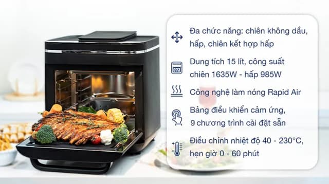 So sánh giá Lò chiên không dầu kết hợp hấp Kalite 15 lít STEAM X rẻ nhất? - Ảnh 3