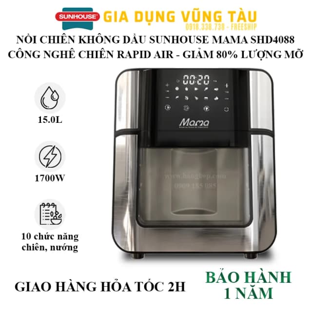 Top 1 so sánh giá Lò chiên không dầu Sunhouse Mama SHD4088 15 lít - Tìm sản phẩm giá rẻ nhất - Ảnh 20