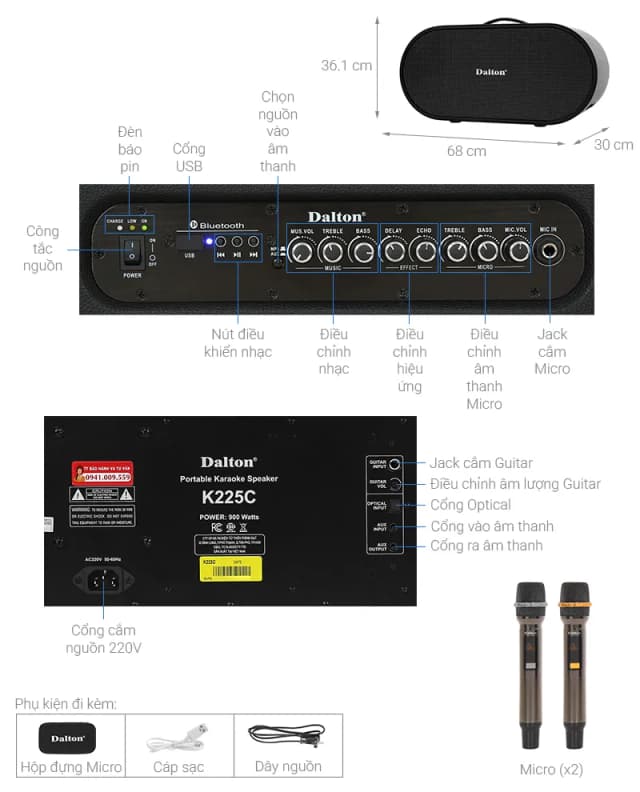 So sánh giá Loa karaoke xách tay Dalton K225C 900W rẻ nhất? - Ảnh 4