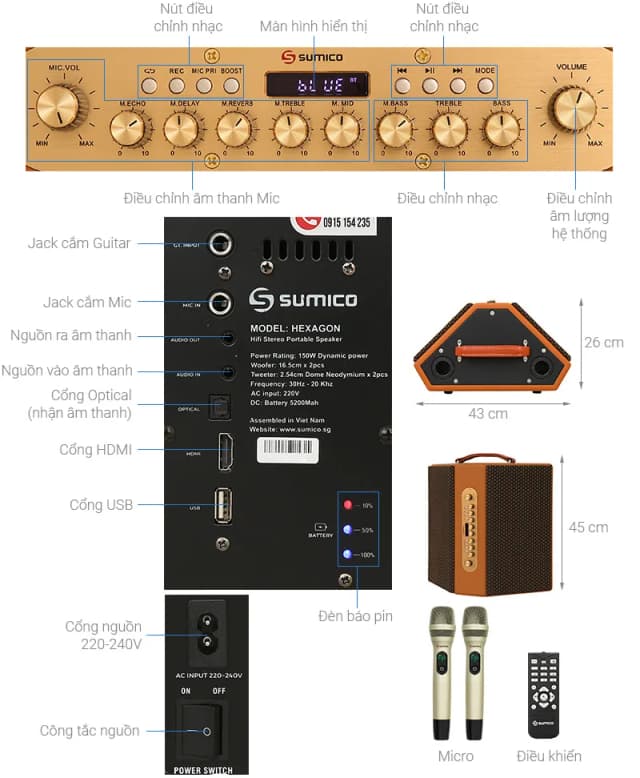 So sánh giá Loa karaoke xách tay Sumico Hexagon 150W rẻ nhất? - Ảnh 4
