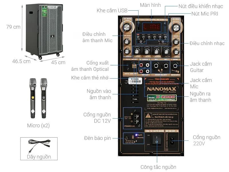 Loa kéo karaoke Nanomax X-2000 1100W - Giá rẻ nhất hôm nay - Ảnh 9