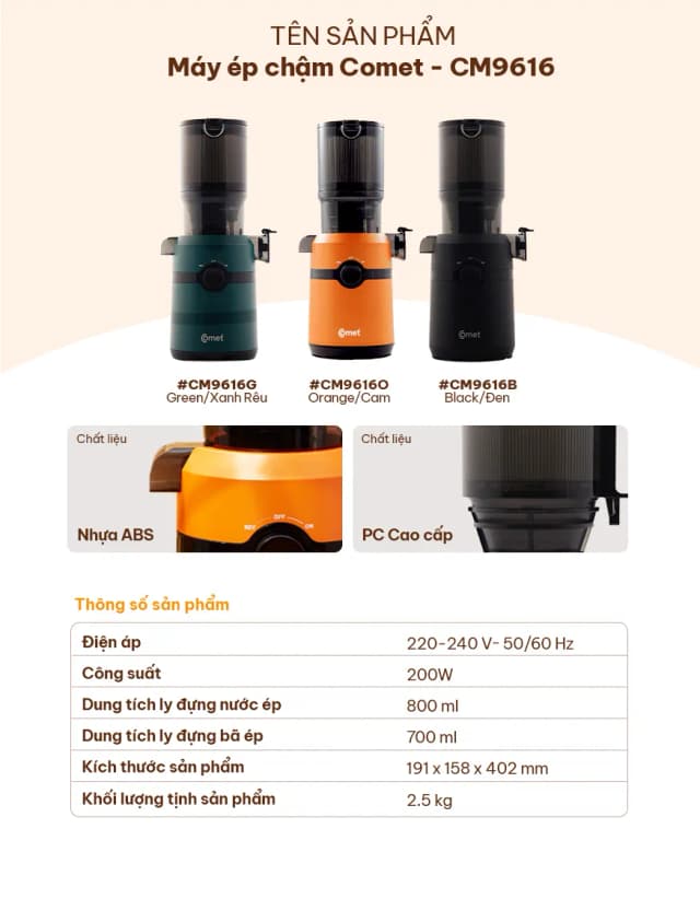 Top 1 so sánh giá Máy ép chậm Comet CM9616 - Tìm sản phẩm giá rẻ nhất - Ảnh 6