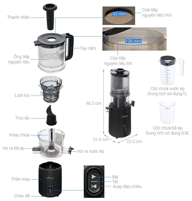 So sánh giá Máy ép chậm Crystal JE6023 rẻ nhất? - Ảnh 5