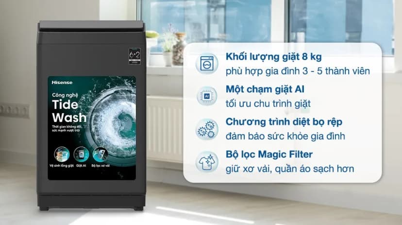 Máy giặt Hisense 8 kg WT80F30 - Giá rẻ nhất hôm nay - Ảnh 2