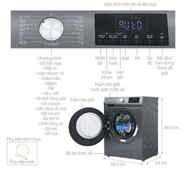 So sánh giá Máy giặt Hisense Inverter 10.5 kg WF105N1 rẻ nhất? - Ảnh 8