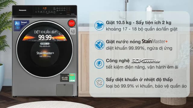 So sánh giá Máy giặt Panasonic Inverter giặt 10.5 kg - sấy tiện ích 2 kg NA-V105FC1LV rẻ nhất? - Ảnh 10