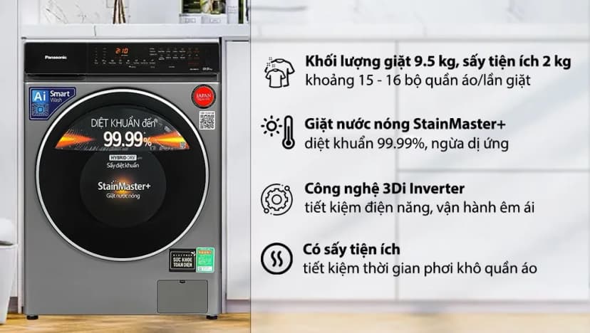 Máy giặt Panasonic Inverter 9.5 kg NA-FJ95X1BV - Giá rẻ nhất hôm nay - Ảnh 1