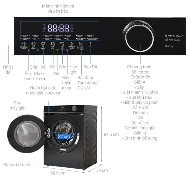 So sánh giá Máy giặt sấy Hisense Inverter giặt 10.5 kg - sấy 7 kg WD105M3 rẻ nhất? - Ảnh 10