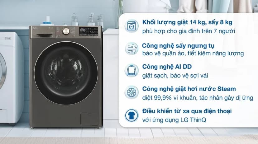 Máy giặt sấy LG AI DD Inverter giặt 14 kg - sấy 8 kg FV1414H3BA - Giá rẻ nhất hôm nay - Ảnh 3