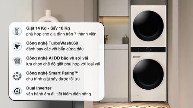 So sánh giá Tháp giặt sấy LG WashTower Inverter giặt 14 kg - sấy 10 kg WT1410NHB rẻ nhất? - Ảnh 12