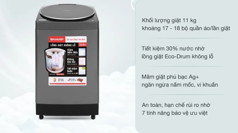 Máy giặt Sharp 11 kg ES-TN111EN-DG - Giá rẻ nhất hôm nay - Ảnh 16