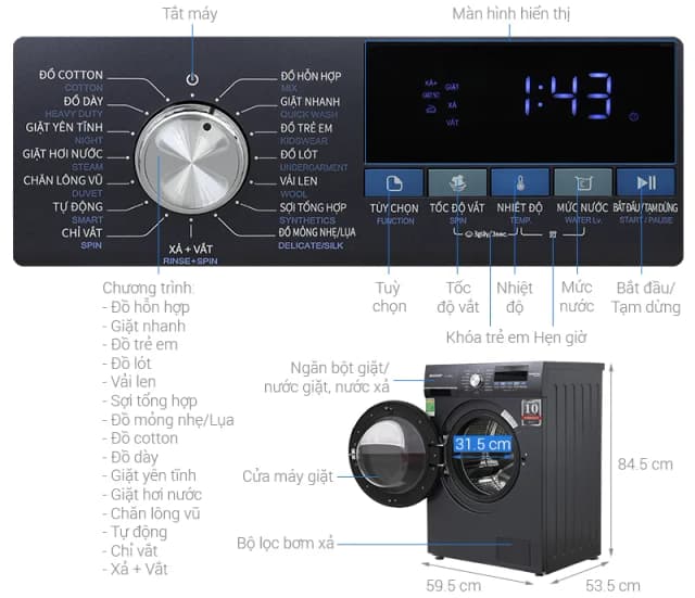 So sánh giá Máy giặt Sharp Inverter 9 kg ES-FM90CB-SB rẻ nhất? - Ảnh 5