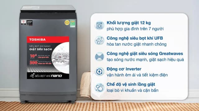 Máy giặt Toshiba Inverter 12 kg AW-DUK1300KV (MK) - Ảnh 1