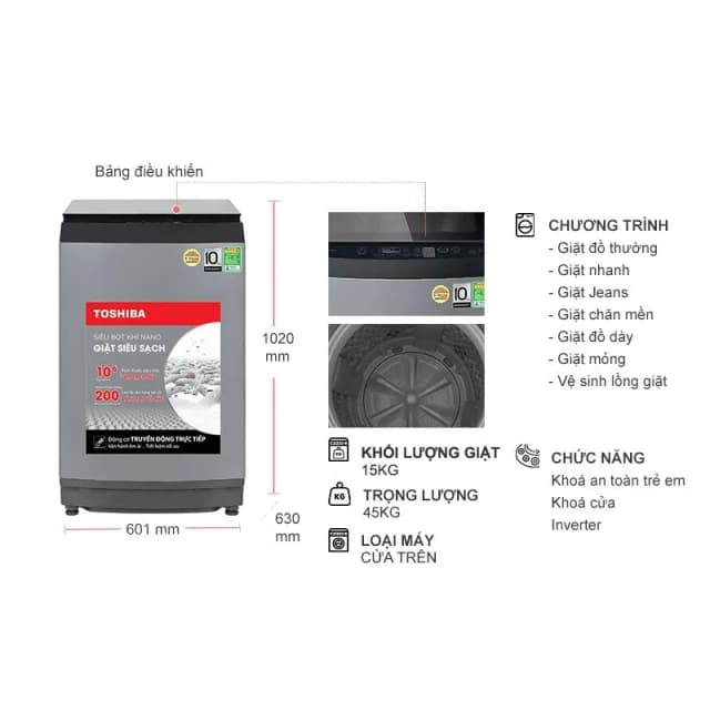 Top 1 so sánh giá Máy giặt Toshiba Inverter 15 kg AW-T26D1600XV(MG) - Tìm sản phẩm giá rẻ nhất - Ảnh 8