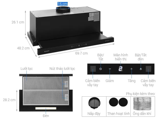 Máy hút mùi âm tủ Pramie ALP9-700 AIR - Ảnh 8