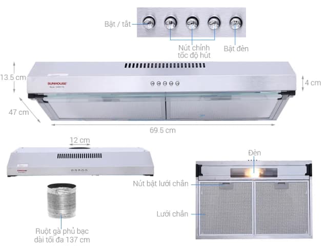 Máy hút mùi âm tủ Sunhouse SHB6118I - Ảnh 1