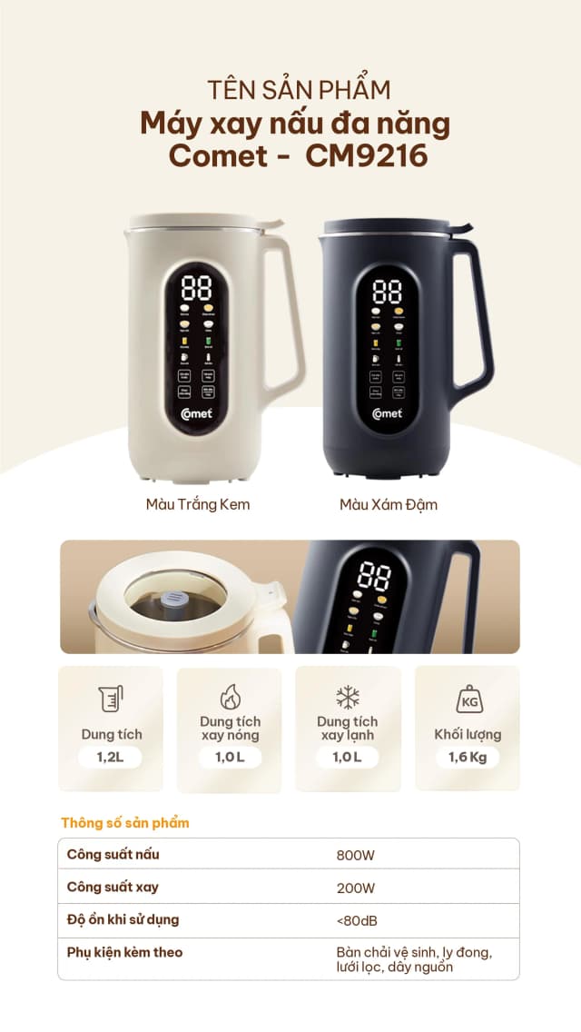 Top 1 so sánh giá Máy làm sữa hạt đa năng Comet CM9216 - Tìm sản phẩm giá rẻ nhất - Ảnh 9