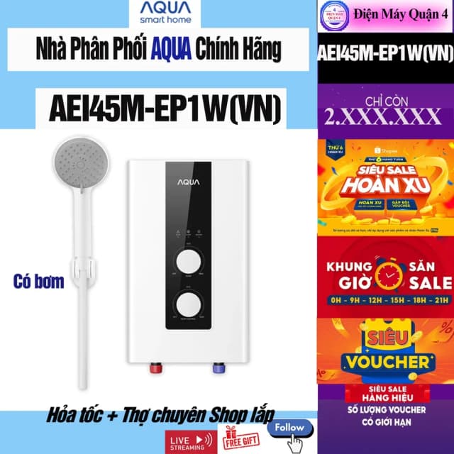 So sánh giá Máy nước nóng trực tiếp Aqua 4500W AEI45M-EP1W(VN) rẻ nhất? - Ảnh 6