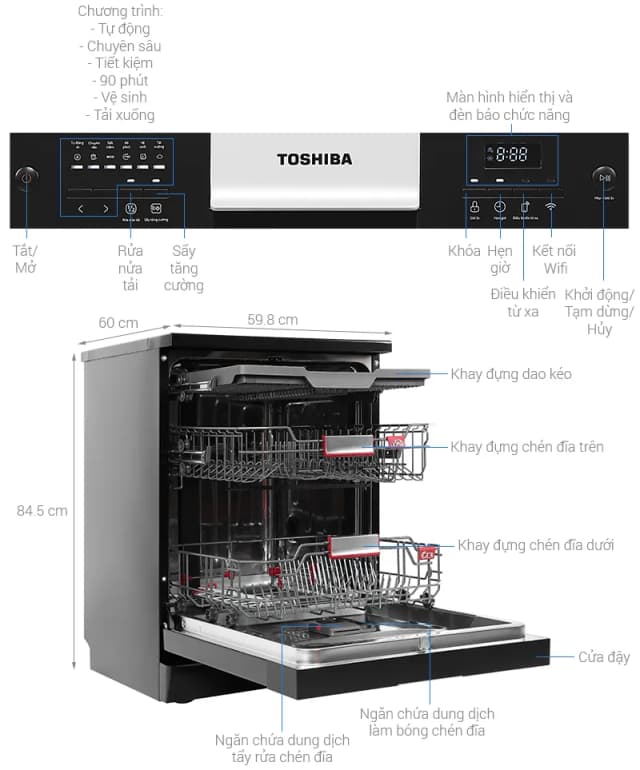 Máy rửa chén độc lập Toshiba DW-15F9(B)-VN - Ảnh 18