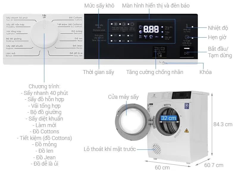 Máy sấy thông hơi Electrolux UltimateCare 8 kg EDV804H3WC - Giá rẻ nhất hôm nay - Ảnh 5
