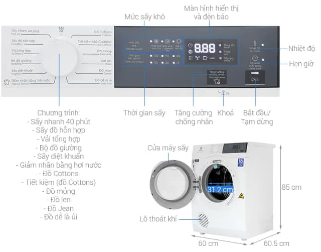 So sánh giá Máy sấy thông hơi Electrolux UltimateCare 9 kg EDS904H3WC rẻ nhất? - Ảnh 8
