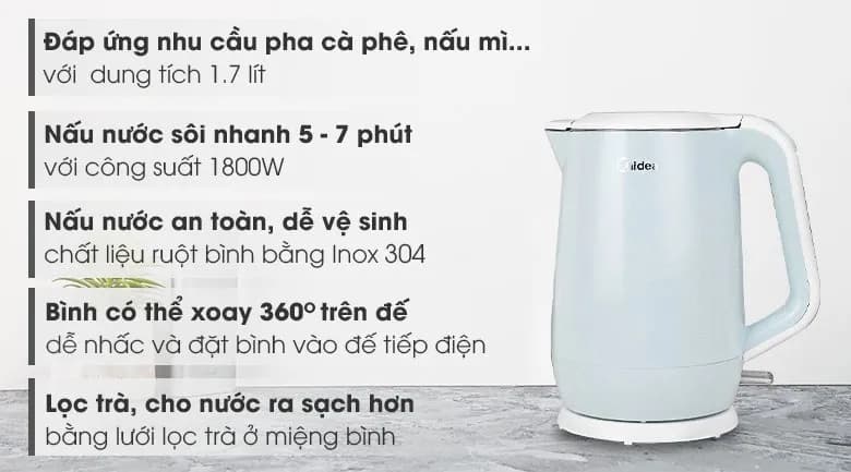 So sánh giá Bình đun siêu tốc Midea 1.7 lít MKE170M1BGK - Tìm sản phẩm giá rẻ nhất - Ảnh 11