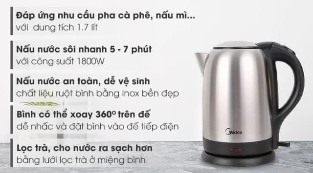 So sánh giá Bình đun siêu tốc Midea 1.7 lít MK-17SS rẻ nhất? - Ảnh 5