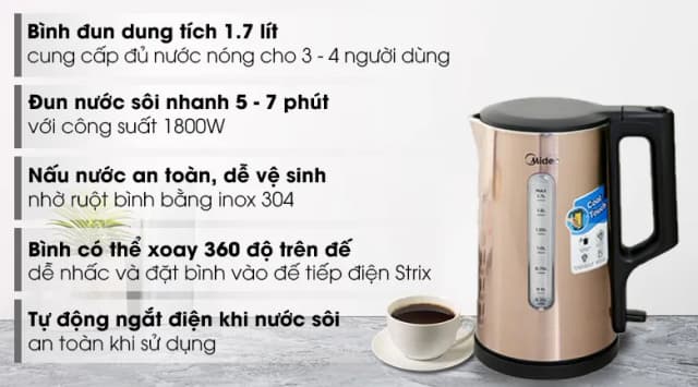 So sánh giá Bình đun siêu tốc Midea 1.7 lít MK-317DW rẻ nhất? - Ảnh 3