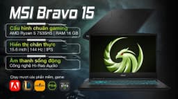 Laptop MSI Gaming Bravo 15 B7ED - 010VN (R5 7535HS, 16GB, 512GB, RX 6550M 4GB, Full HD 144Hz, Win11)