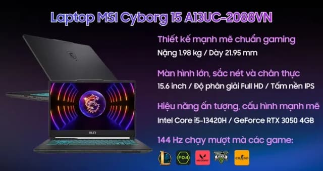 So sánh giá Laptop MSI Gaming Cyborg 15 A13UC - 2088VN (i5 13420H, 16GB, 512GB, RTX 3050 4GB, Full HD 144Hz, Win11) rẻ nhất? - Ảnh 15