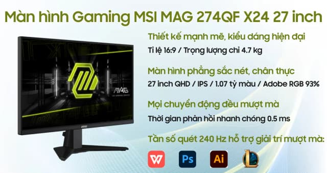 Top 1 so sánh giá Màn hình Gaming MSI MAG 274QF X24 (27 inch, WQHD, Rapid IPS, 240Hz, 0.5ms) - Tìm sản phẩm giá rẻ nhất - Ảnh 18