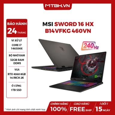 Laptop MSI Gaming Sword 16 HX B14VFKG - 045VN (i7 14700HX, 16GB, 1TB, RTX 4060 8GB, QHD+ 240Hz, Win11) - 12