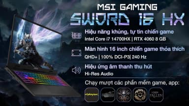 Laptop MSI Gaming Sword 16 HX B14VFKG - 045VN (i7 14700HX, 16GB, 1TB, RTX 4060 8GB, QHD+ 240Hz, Win11) - 9