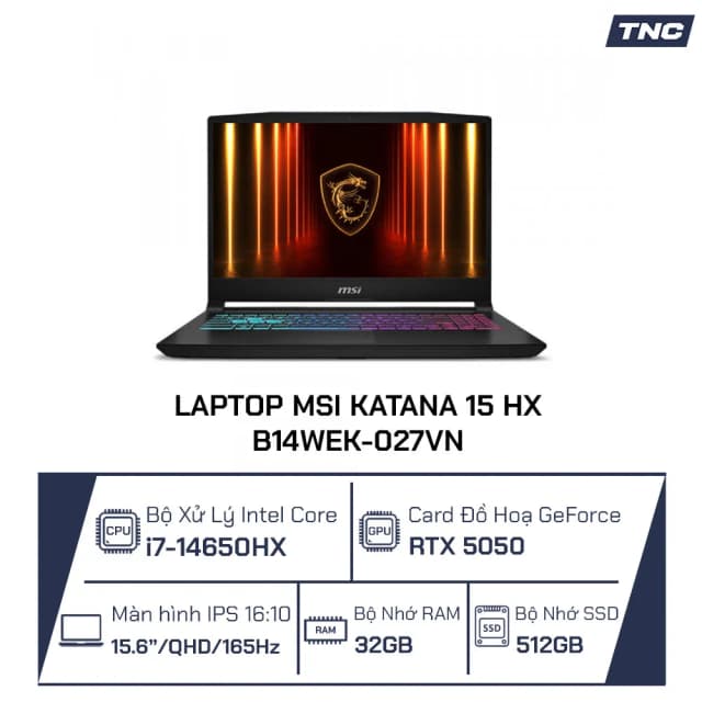 Laptop MSI Gaming Katana 15 HX B14WEK - 027VN (i7 14650HX, 32GB, 512GB, RTX5050 8GB, QHD 165Hz, Win11) - 11