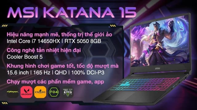 Laptop MSI Gaming Katana 15 HX B14WEK - 027VN (i7 14650HX, 32GB, 512GB, RTX5050 8GB, QHD 165Hz, Win11) - 12