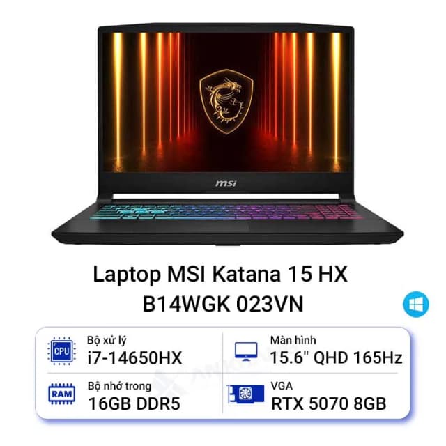 So sánh giá Laptop MSI Gaming Katana 15 HX B14WFK - 025VN (i7 14650HX, 16GB, 512GB, RTX5060 8GB, QHD 165Hz, Win11) rẻ nhất? - Ảnh 12