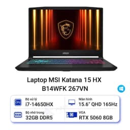 So sánh giá Laptop MSI Gaming Katana 15 HX B14WFK - 267VN (i7 14650HX, 32GB, 512GB, RTX5060 8GB, QHD 165Hz, Win11) - Tìm sản phẩm giá rẻ nhất - Ảnh 1