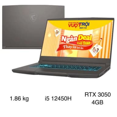 Laptop MSI Gaming Thin 15 B12UC - 2045VN (i5 12450H, 16GB, 512GB, RTX 3050 4GB, Full HD 144Hz, Win11) - 14