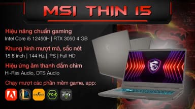 Laptop MSI Gaming Thin 15 B12UC - 2045VN (i5 12450H, 16GB, 512GB, RTX 3050 4GB, Full HD 144Hz, Win11) - 3