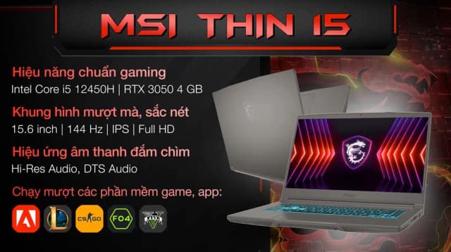 Laptop MSI Gaming Thin 15 B12UC - 2045VN (i5 12450H, 16GB, 512GB, RTX 3050 4GB, Full HD 144Hz, Win11) - 3
