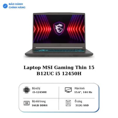 Laptop MSI Gaming Thin 15 B12UC - 2045VN (i5 12450H, 16GB, 512GB, RTX 3050 4GB, Full HD 144Hz, Win11) - 7