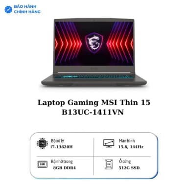 Laptop MSI Gaming Thin 15 B13UC - 1411VN_16GB (i7 13620H, 16GB, 512GB, RTX 3050 4GB, Full HD 144Hz, Win11) - 20