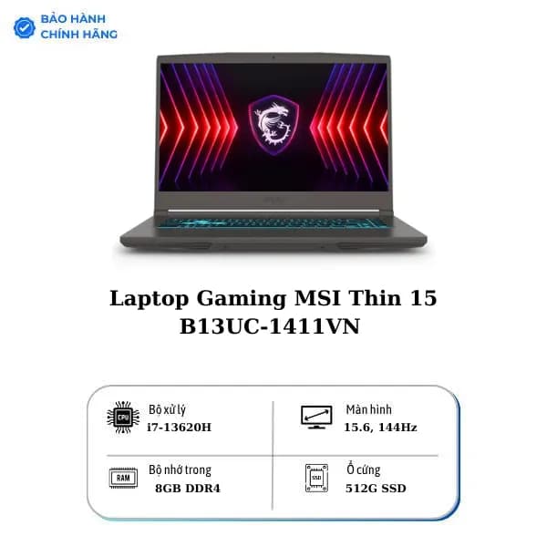 Laptop MSI Gaming Thin 15 B13UC - 1411VN_16GB (i7 13620H, 16GB, 512GB, RTX 3050 4GB, Full HD 144Hz, Win11) - 20