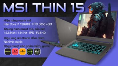 Laptop MSI Gaming Thin 15 B13UC - 1411VN_16GB (i7 13620H, 16GB, 512GB, RTX 3050 4GB, Full HD 144Hz, Win11) - 6