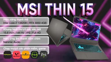Laptop MSI Gaming Thin 15 B13UC - 1411VN_16GB (i7 13620H, 16GB, 512GB, RTX 3050 4GB, Full HD 144Hz, Win11) - 10