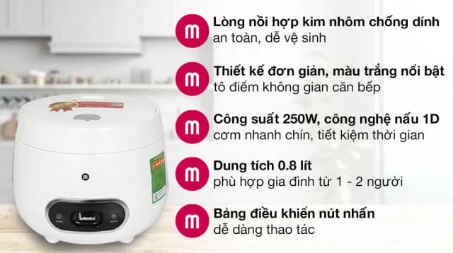 So sánh giá Nồi cơm nắp gài Mishio 0.8 lít MK-233 rẻ nhất? - Ảnh 3