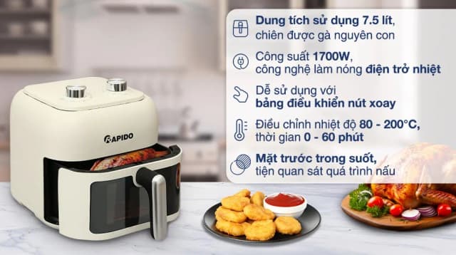 So sánh giá Nồi chiên không dầu Rapido 7.5 lít RAF-7.5M3 rẻ nhất? - Ảnh 4