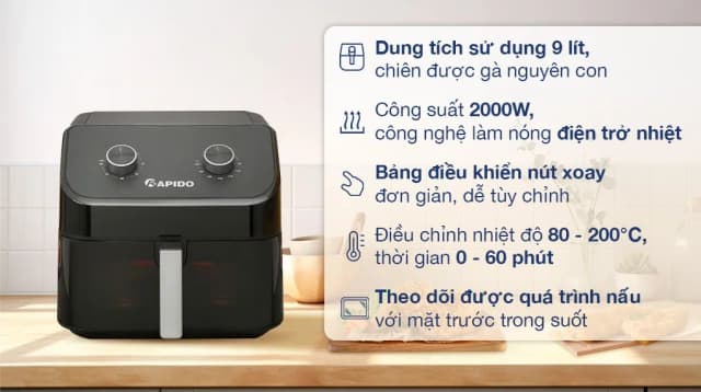 So sánh giá Nồi chiên không dầu Rapido 9 lít RAF-9.0M rẻ nhất? - Ảnh 9
