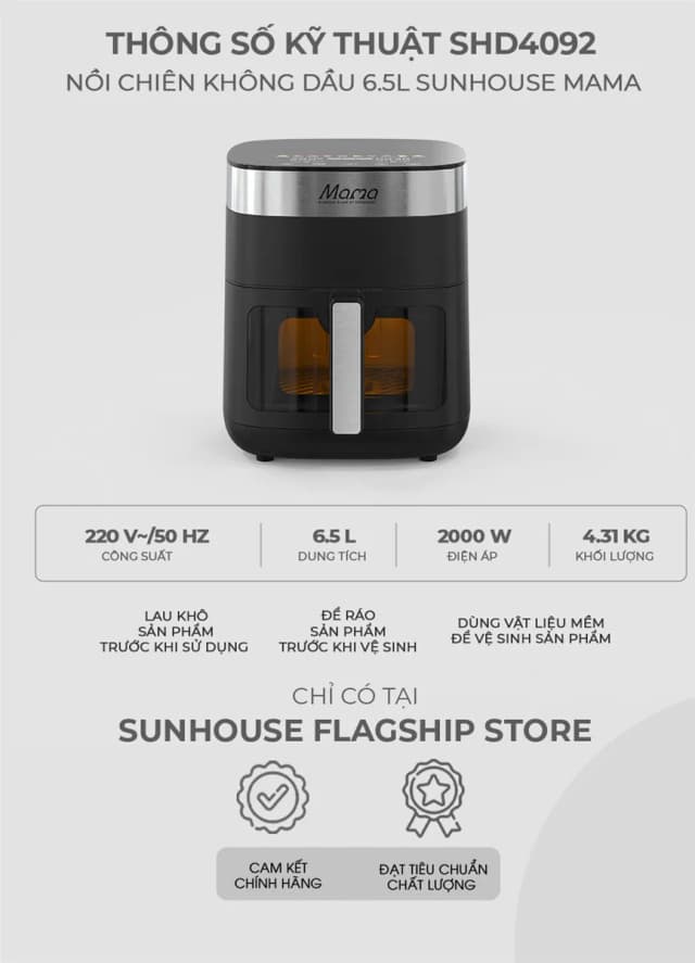So sánh giá Nồi chiên không dầu Sunhouse Mama 6.5 lít SHD4092 rẻ nhất? - Ảnh 17